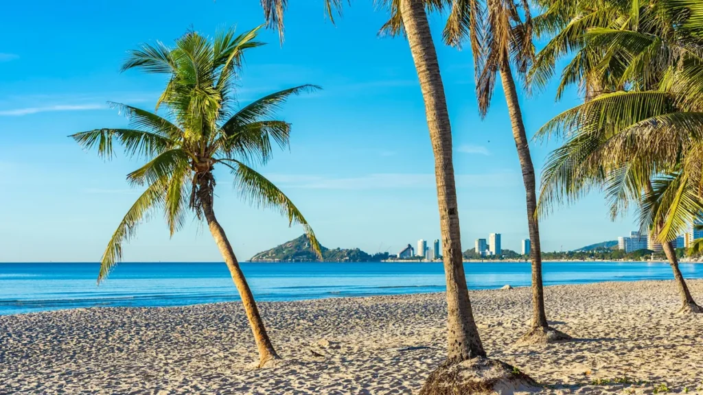 hua hin beach with nice sand and coconut trees